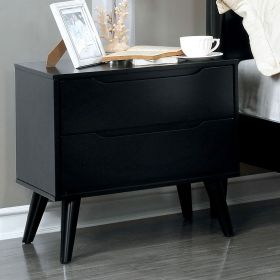 Mid-Century Modern Black Color 1pc Nightstand Bedroom Furniture Solid wood Round Tapered Legs 2-Drawers Bedside Table
