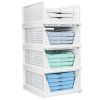4 Packs Plastic Storage Box Closet Organizer Foldable Storage Bin Stackable Drawer with Slide Rail Push-Pull Storage Basket for Living Room Bedroom Wa