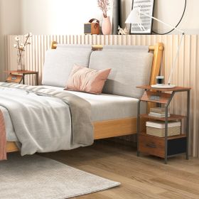 Set of 2 Nightstands with Charging Station, Bed Side Table with Non-woven Drawers, Shelves for Bedroom Living Room, End Table with USB Outlets