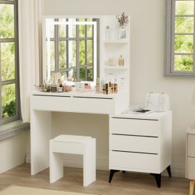 45.3" Long Large Vanity Desk with Mirror and Lights for Makeup and Chair