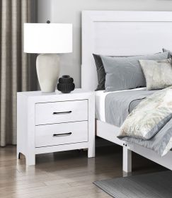 Modern White Finish 1pc Nightstand of 2x Drawers Black Hardware Wooden Bedroom Furniture
