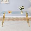 Modern rectangular glass dining table, suitable for 4-6 people, with tempered glass countertop and gold metal legs, writing desk, suitable for kitchen