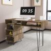 43.31inches medieval profiled geometry desk, computer desk, modern writing study desk with open lattice and v-shaped iron leg