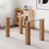 Modern minimalist rectangular dining table. Glass desktop and wooden MDF table legs. Suitable for restaurants and living rooms51"*31.4"*30"
