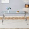 Modern rectangular glass dining table, suitable for 4-6 people, with tempered glass countertop and silver metal table legs, writing desk