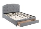 Light Grey Burlap Fabric 1pc Twin Size Bed w Drawer Button Tufted Headboard Storage Bedframe Bedroom Furniture