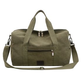 Canvas Travel Bag with Patch Decor Lightweight Luggage for Business Trips (Color: armyGreen)