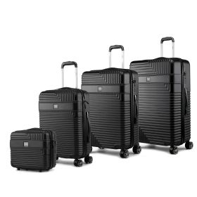 MKF Collection Mykonos Luggage Set- Extra Large Check-in, Large Check-in, Medium Carry-on, and Small Cosmetic Case by Mia K (Material: Polycarbonate, Color: black)