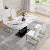 Table and chair set, modern and minimalist dining table, imitation marble patterned tabletop