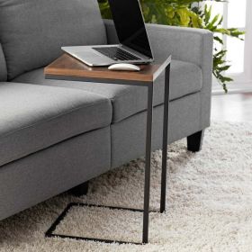 Modern C-Shape Metal End Table (Color: Canyon Walnut)