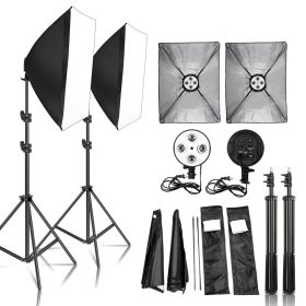 SH Photography Four Lamp Softbox Kit Lighting 50x70CM E27 Holder With 8pcs Bulb Soft Box AccessoriesFor Photo Studio Video (Color: 45W day-light bulb)