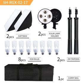 Photo Studio 4pc LED 15W Softbox Kit Photographic Lighting Kit Camera Photo Accessories 1pc Light Stand 1pc Softbox for Shooting (Color: 8pc 45W bulb Kit)
