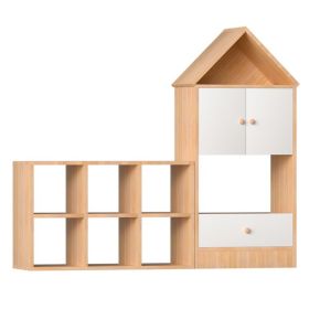 Versatile Children's Bookshelf with House-Shaped Design, Multi-Functional Storage for Books and Toys, Adjustable Placement (Color: as picture)