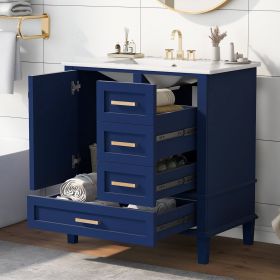 30" Bathroom Vanity , Modern Bathroom Cabinet with Sink Combo Set, Bathroom Storage Cabinet with a Soft Closing Door and 3 Drawers, Solid Wood Frame (Material: Solid Wood+MDF, Color: Blue)