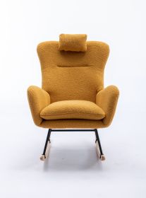 35.5 inch Rocking Chair, Soft Teddy Velvet Fabric Rocking Chair for Nursery (Material: Teddy Velvet, Color: Yellow)