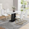 Table and chair set, modern and minimalist dining table, imitation marble patterned tabletop
